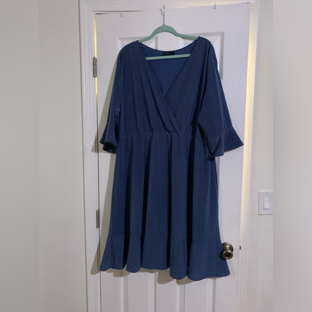 Plus Surplice Neck Sparkle Glitter Dress